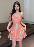 Orange Spaghetti Straps A-Line Short Cocktail Dress Pool Party Outfit HZ1024