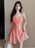 Orange Spaghetti Straps A-Line Short Cocktail Dress Pool Party Outfit HZ1024