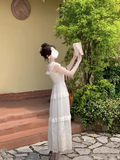 heavy embroidery small flying sleeves square neck long dress cake skirt HZ1024
