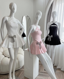 Black Halter A-Line Satin Pleated Short Evening Dress Elegant Party Dress HZ1024