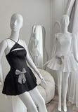 Black Halter A-Line Satin Pleated Short Evening Dress Elegant Party Dress HZ1024