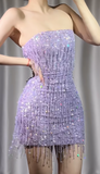 Purple Strapless Bodycon Beaded Short Prom Dresses Glitter Homecoming Dress HZ1024