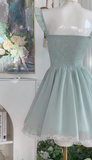 Green A-Line Chiffon Lace Short Birthday Party Dress HZ1024