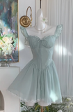 Green A-Line Chiffon Lace Short Birthday Party Dress HZ1024
