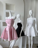 Spaghetti Straps Pink A-Line Satin Short Evening Dress with 3D Butterflies HZ1024