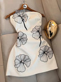 White Strapless Birthday Dresses Sheath Satin White Short Formal Dresses Fashion Party Dresses HZ1024
