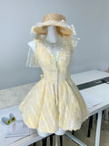 Yellow A-Line V-Neck Lace Tulle Short Party Dress Birthday Dress HZ1024