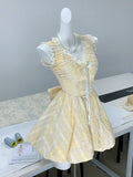 Yellow A-Line V-Neck Lace Tulle Short Party Dress Birthday Dress HZ1024
