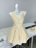 Yellow A-Line V-Neck Lace Tulle Short Party Dress Birthday Dress HZ1024