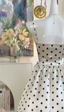 Spaghetti Straps Polka Dot A-Line Satin Short Outdoor Party Dress Homecoming Dress HZ1024