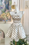 Spaghetti Straps Polka Dot A-Line Satin Short Outdoor Party Dress Homecoming Dress HZ1024
