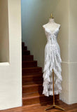 White Spaghetti Straps A-Line Tulle Lace Birthday Evening Dress Vintage Formal Dress HZ1024