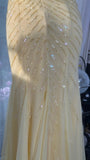Butter Yellow V-neck Mermaid Tulle Beaded Long Prom Dresses Vintage Evening Dress with Open Back HZ1024