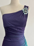 Navy Blue One Shoulder Sheath Chiffon Prom Dress Formal Elegant Evening Gowns HZ1024