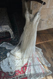 White V-neck A-Line Tulle Beaded Long Prom Dresses Beautiful Trailing Wedding Dress with Sequins HZ1024