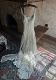 White V-neck A-Line Tulle Beaded Long Prom Dresses Beautiful Trailing Wedding Dress with Sequins HZ1024