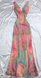 Pink V Neck Mermaid Evening Gowns Sleeveless Chiffon Beaded Long Prom Dresses HZ1024