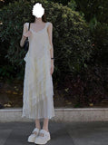 lace stitching white sleeveless suspender dress HZ1024