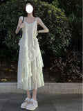lace stitching white sleeveless suspender dress HZ1024
