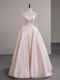 Satin Pink Champagne Long Prom Dress, Pink Champagne Long Evening Dress HZ1024