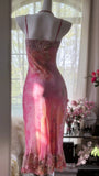 Pink Square Neck Sheath Lace Chiffon Short Vintage Prom Dresses HZ1024
