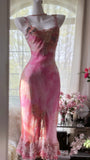 Pink Square Neck Sheath Lace Chiffon Short Vintage Prom Dresses HZ1024
