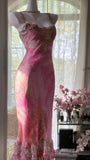 Pink Square Neck Sheath Lace Chiffon Short Vintage Prom Dresses HZ1024