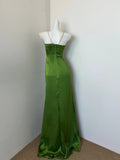 Green Spaghetti Straps A-Line Satin Long Prom Dresses Formal Evening Dresses HZ1024