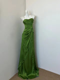 Green Spaghetti Straps A-Line Satin Long Prom Dresses Formal Evening Dresses HZ1024