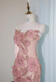 Pink Strapless Mermaid Evening Gowns with Embroidered Appliques Stunning Prom Dresses with Beading HZ1024