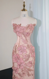 Pink Strapless Mermaid Evening Gowns with Embroidered Appliques Stunning Prom Dresses with Beading HZ1024
