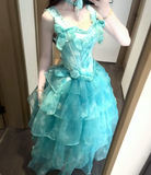 Turquoise Square Neck A-Line Layered Tulle Long Prom Dress for Graduation Prom & Quincea?era HZ1024