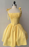 Yellow Spaghetti Straps A-Line Satin Short Birthday Party Dress Sweet 16 Dress HZ1024