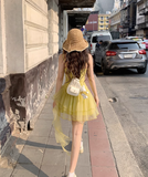 Yellow Strap Tulle Short Summer Dress HZ1024