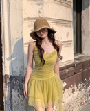 Yellow Strap Tulle Short Summer Dress HZ1024