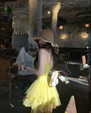 Yellow Strap Tulle Short Summer Dress HZ1024