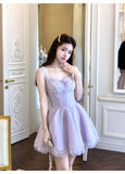 Purple Square Neck A-Line Tulle Short Evening Dress for Birthday Cute Homecoming Dress HZ1024
