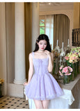 Purple Square Neck A-Line Tulle Short Evening Dress for Birthday Cute Homecoming Dress HZ1024