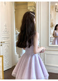 Purple Square Neck A-Line Tulle Short Evening Dress for Birthday Cute Homecoming Dress HZ1024