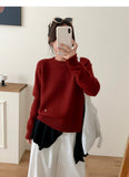 style gentle solid color round neck long sleeve sweater HZ1024