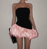Black/Pink Strapless A-Line Satin Short Party Dress Fashion Evening Dress HZ1024