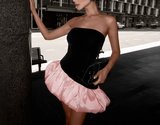 Black/Pink Strapless A-Line Satin Short Party Dress Fashion Evening Dress HZ1024