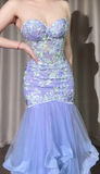 Purple Sweetheart Neck Mermaid Long Tulle Evening Gown Stunning Prom Dresses with Embroidered Appliques HZ1024