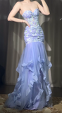 Purple Sweetheart Neck Mermaid Long Tulle Evening Gown Stunning Prom Dresses with Embroidered Appliques HZ1024