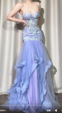 Purple Sweetheart Neck Mermaid Long Tulle Evening Gown Stunning Prom Dresses with Embroidered Appliques HZ1024