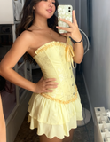 Yellow Strapless Bodycon Chiffon Satin Short Party Dress Fashion Homecoming Dress HZ1024