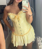 Yellow Strapless Bodycon Chiffon Satin Short Party Dress Fashion Homecoming Dress HZ1024