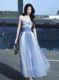 Sweetheart Grey Blue A-Line Tulle Long Prom Dresses Sweet 20 Evening Gowns HZ1024