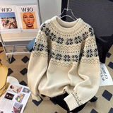 Fair Isle Crew Neck Long Sleeve Sweater HZ1024