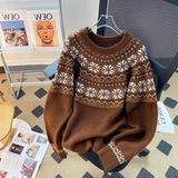 Fair Isle Crew Neck Long Sleeve Sweater HZ1024